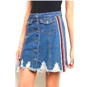 Signature 8💜 Distressed Button Front Denim Skirt, cover pencil style new